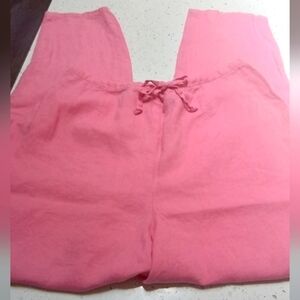 Sag Harbor Pants Womens L Pink 100% Linen Stretch Waist